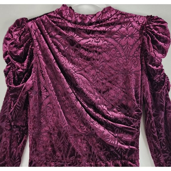 Vici Dress Womens XS Wine Velvet Victoria Anne Puff Shoulder High Low Midi - Picture 6 of 16